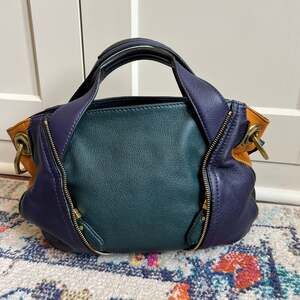 orYANY Lian Colorblock Pebble Leather Satchel in Purple, Green, and Orange
